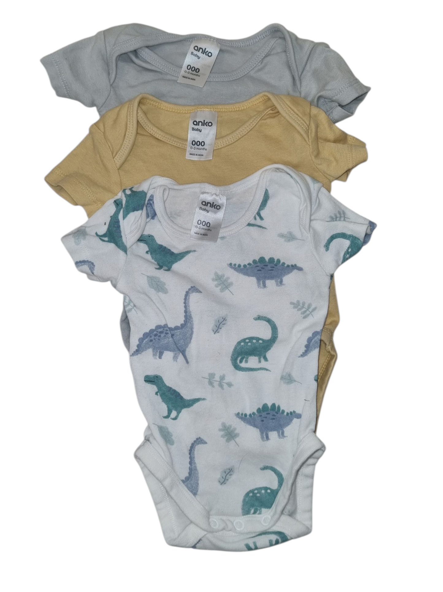 Anko - Dinosaur Body Suit, 3 Pack - size 000