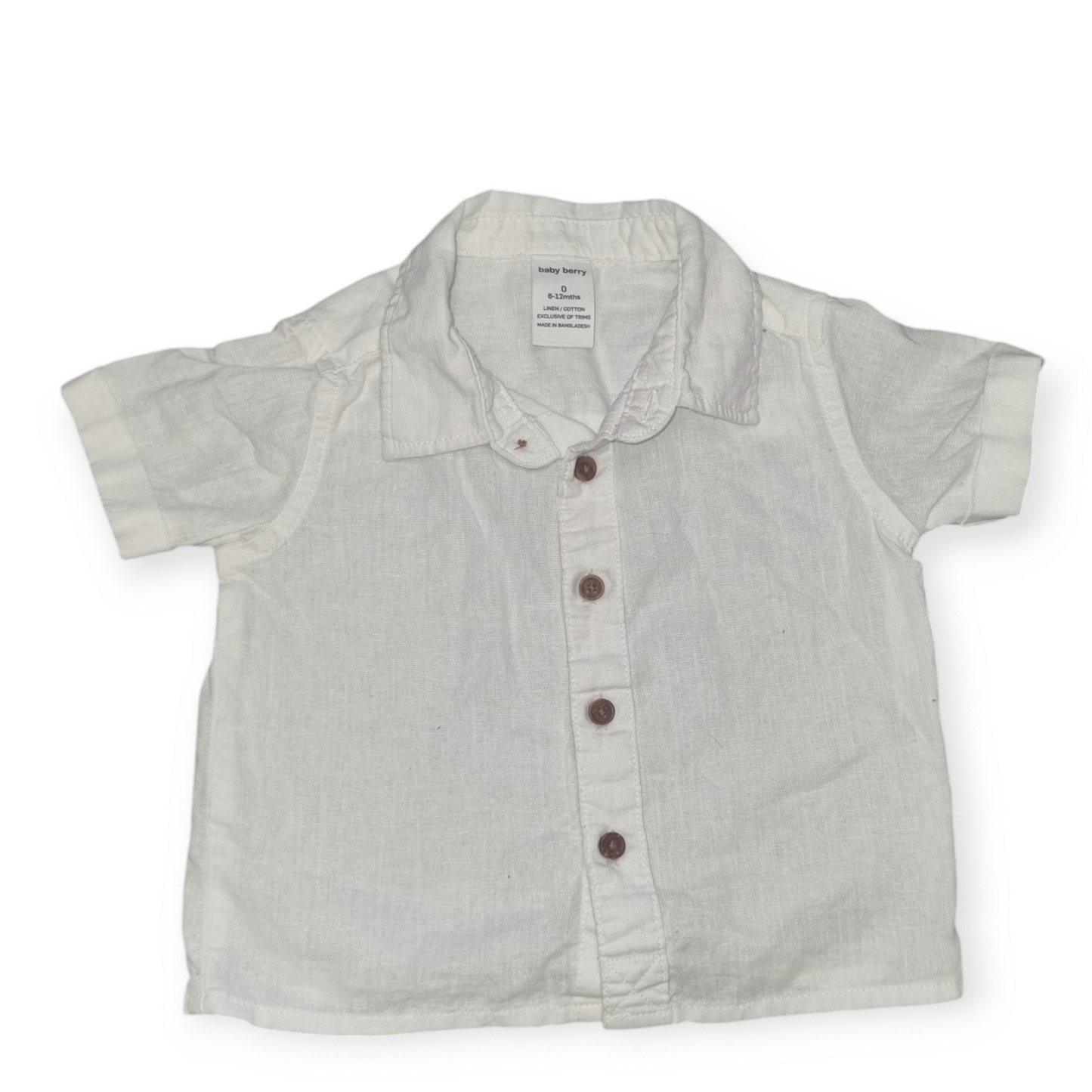 Baby Berry - White Linen Short Sleeve Dress Shirt - Size 0