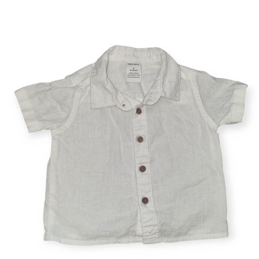 Baby Berry - White Linen Short Sleeve Dress Shirt - Size 0