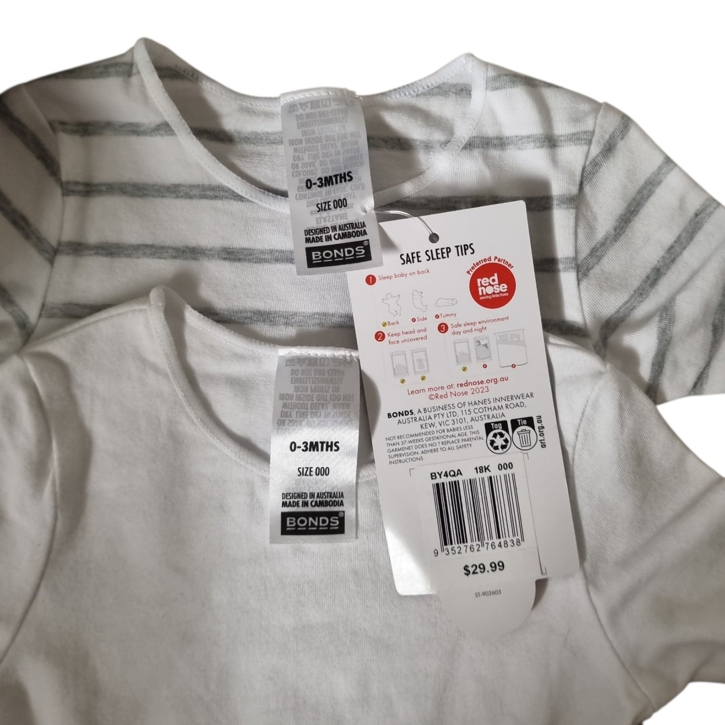 Bonds - Wonderbodies 2 Pack Stripe & White- Size 000