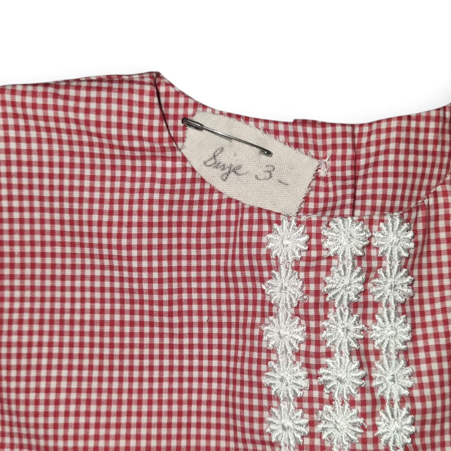 Handmade- Red Gingham Tie Dress - Size 3