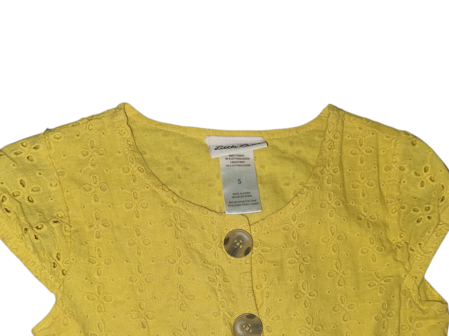 Little Lass - Yellow Button Dress - Size 5