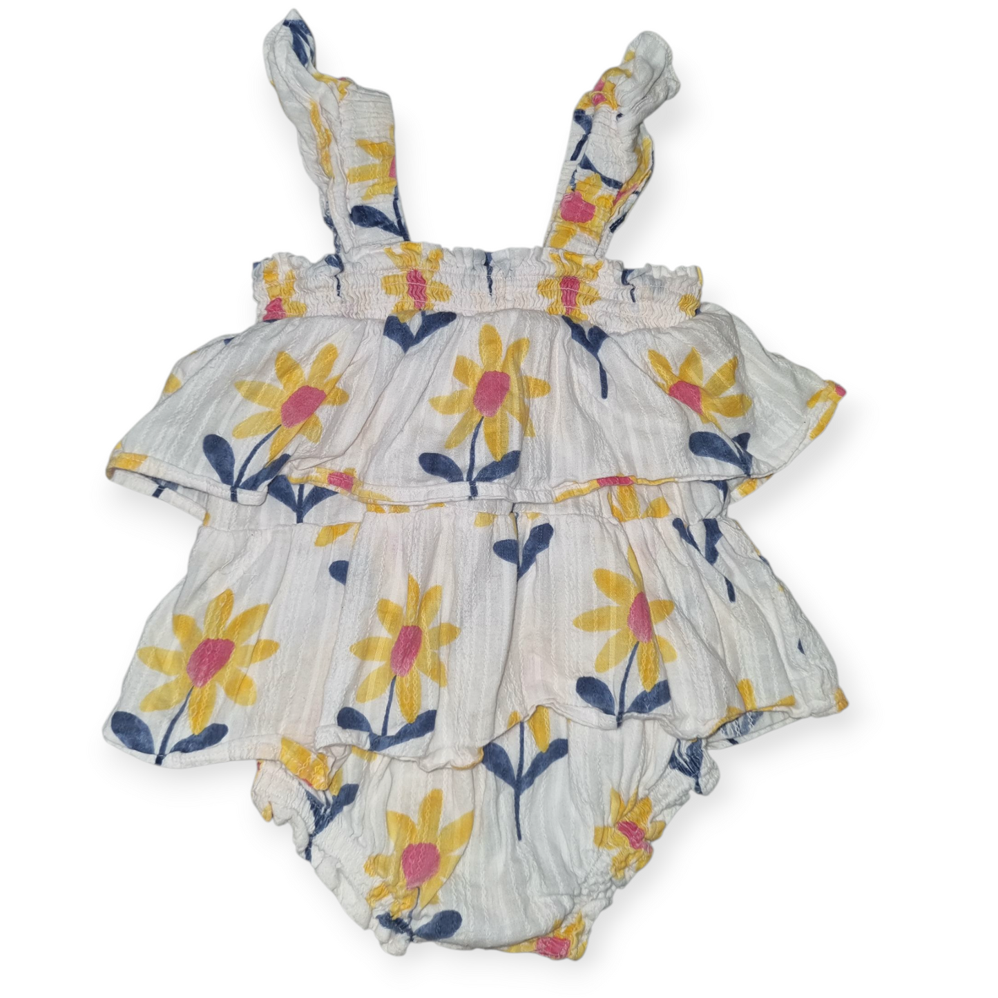 Jack & Milly - Yellow Floral Ruffle Romper - Size 1