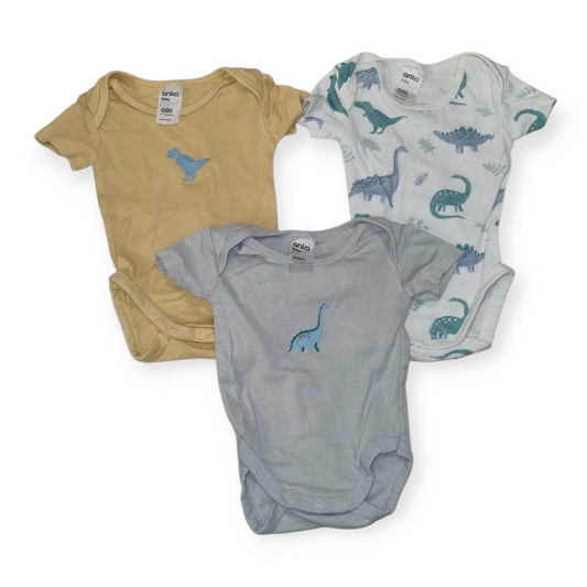 Anko - Dinosaur Body Suit, 3 Pack - size 000