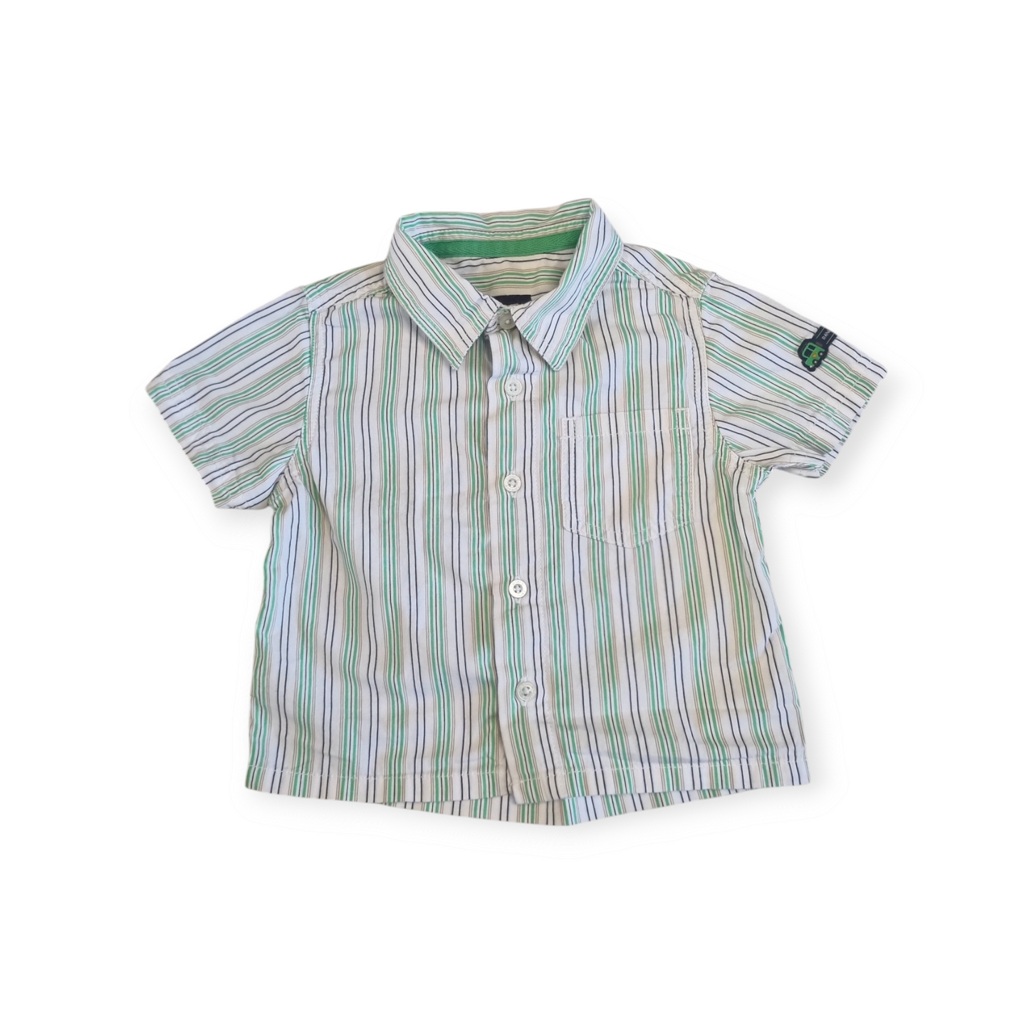 Carter's - Green Stripe Short Sleeve Dress Shirt - 12 months