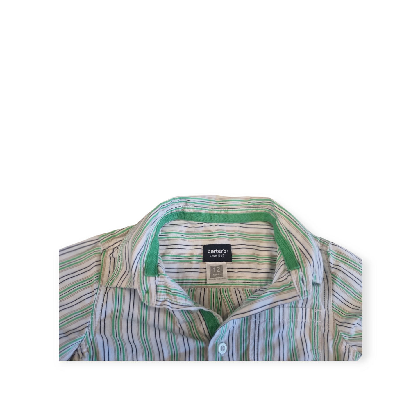 Carter's - Green Stripe Short Sleeve Dress Shirt - 12 months