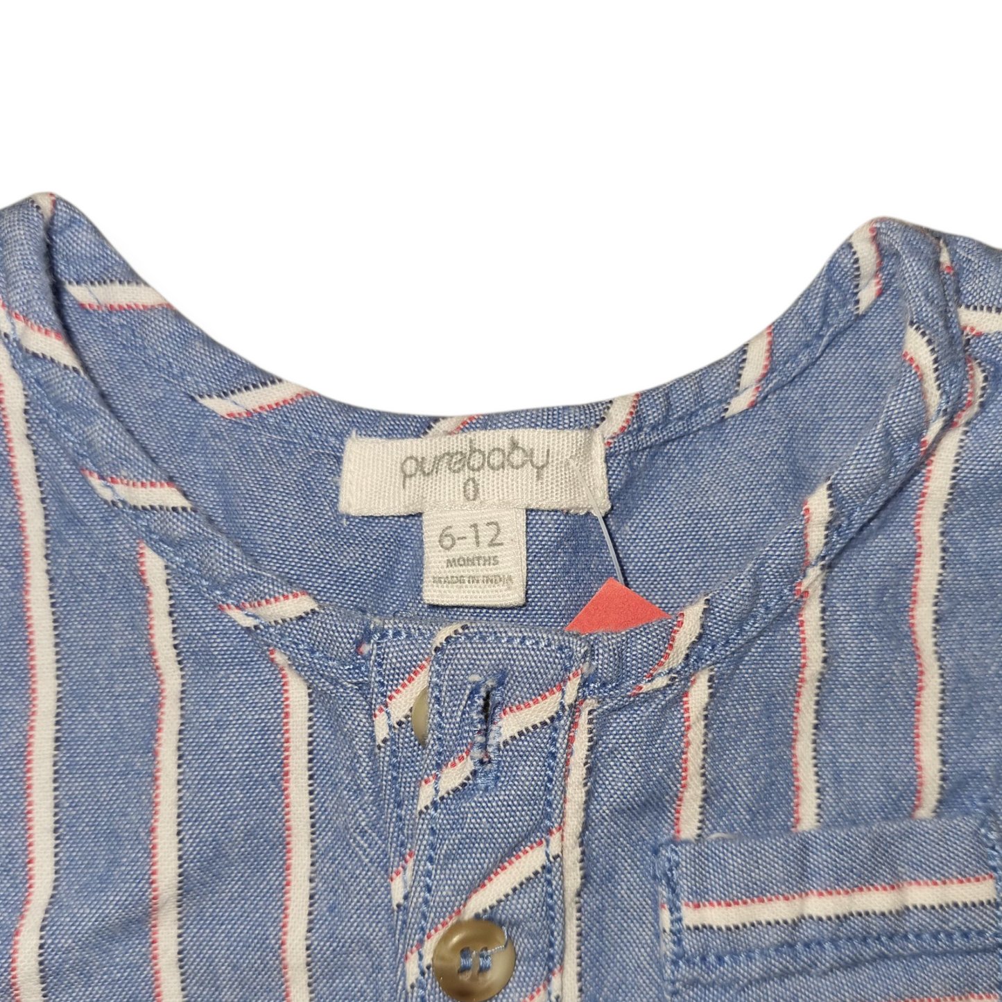 Pure Baby - Blue Stripe Romper - Size 0