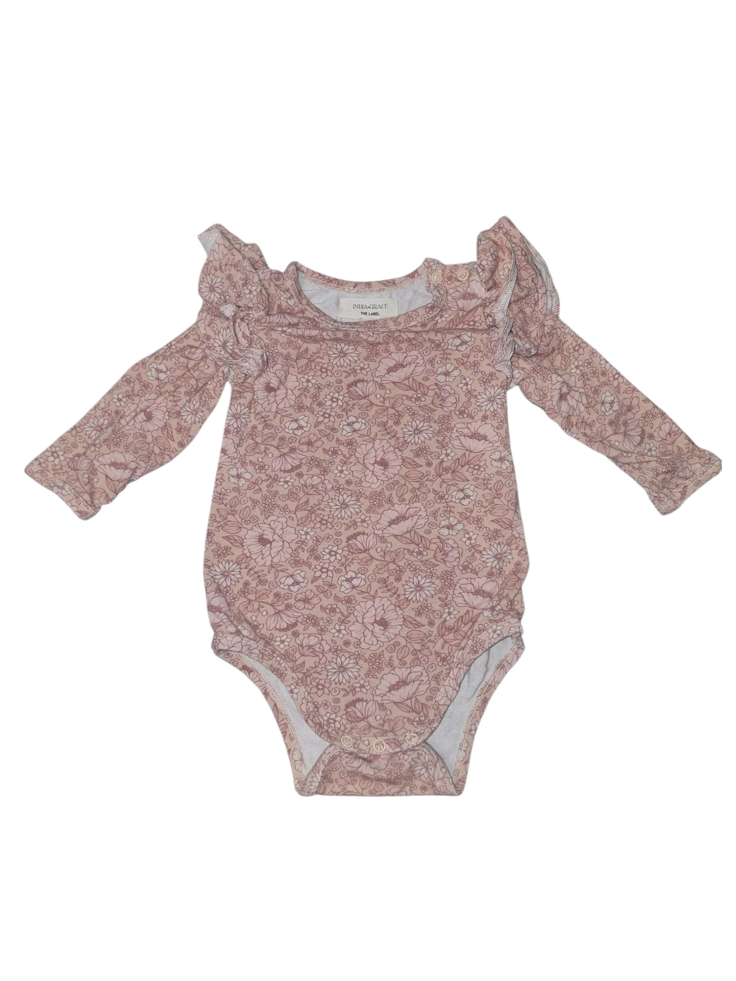 India & Grace - Long Sleeve Pink Floral Body Suit - Size 0