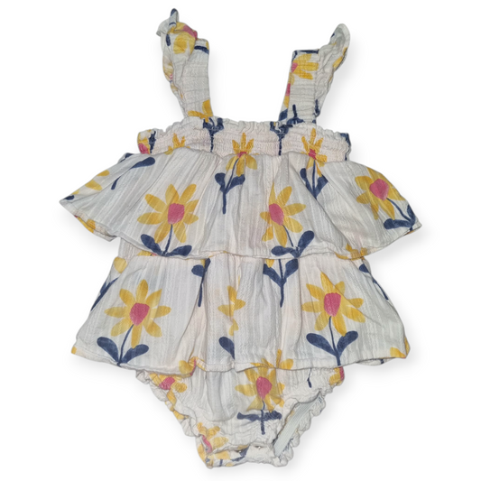 Jack & Milly - Yellow Floral Ruffle Romper - Size 1